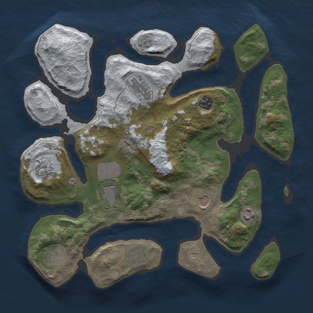 Rust Map: Barren, Size: 3500, Seed: 42864, 12 Monuments