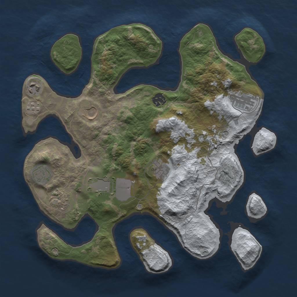 Rust Map: Barren, Size: 3500, Seed: 4307628, 12 Monuments