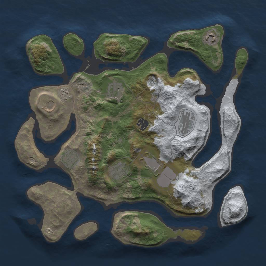 Rust Map: Barren, Size: 3500, Seed: 1968931, 12 Monuments