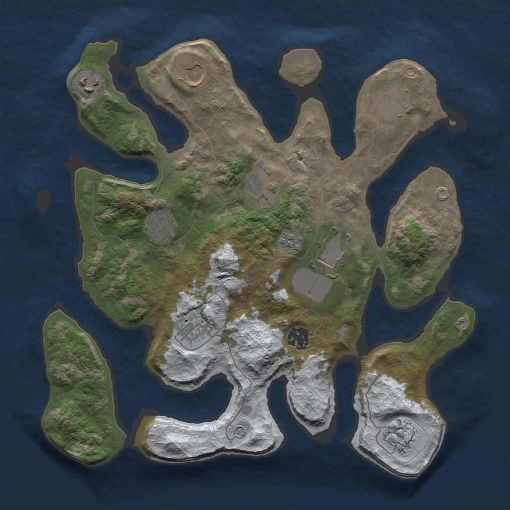 Rust Map: Barren, Size: 3500, Seed: 2839419, 13 Monuments