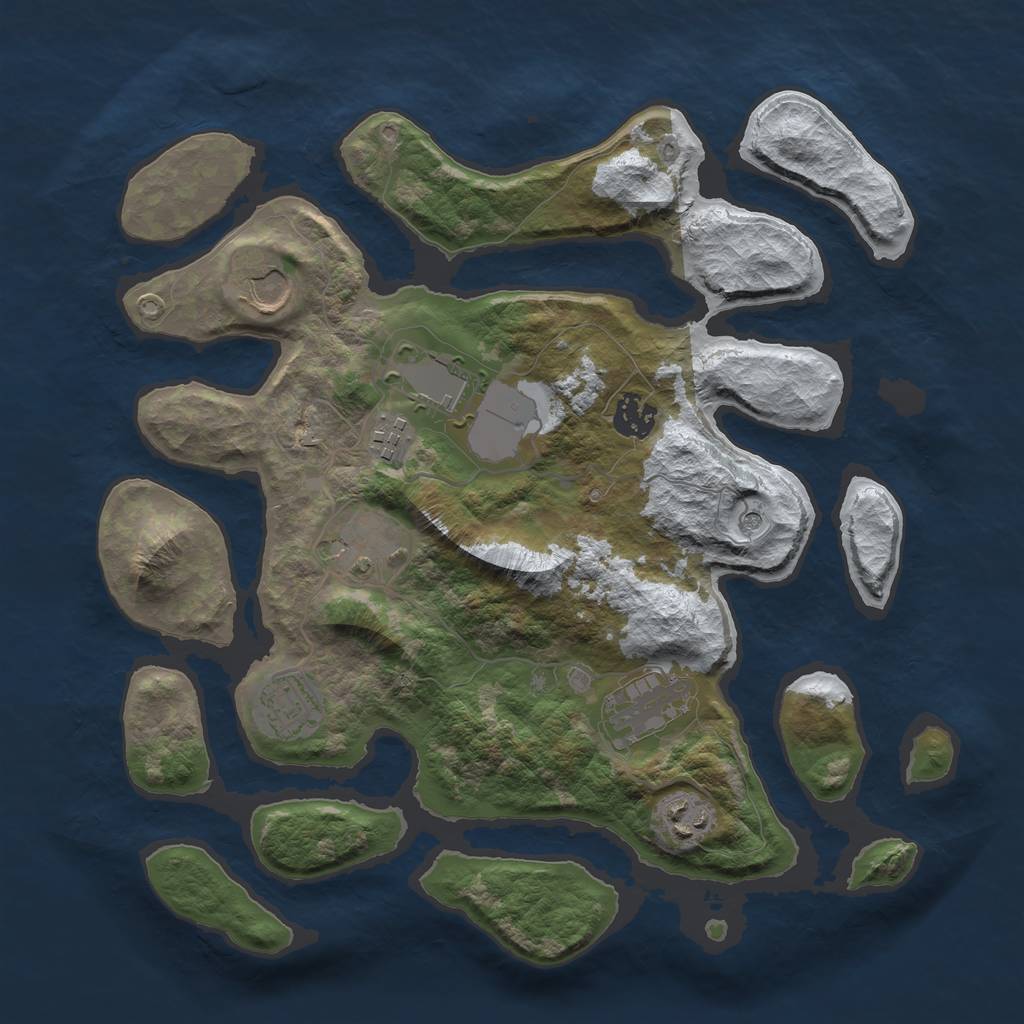 Rust Map: Barren, Size: 3500, Seed: 2492566, 11 Monuments