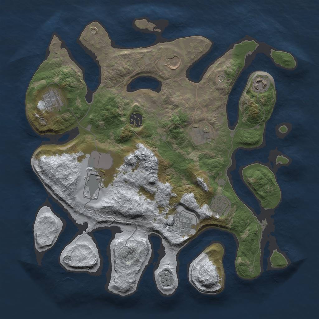 Rust Map: Barren, Size: 3500, Seed: 4211019, 12 Monuments