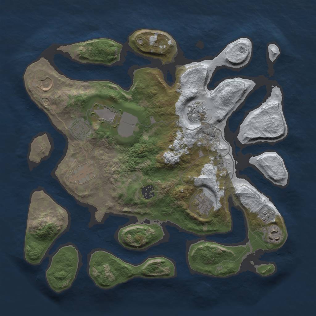 Rust Map: Barren, Size: 3500, Seed: 3651098, 12 Monuments