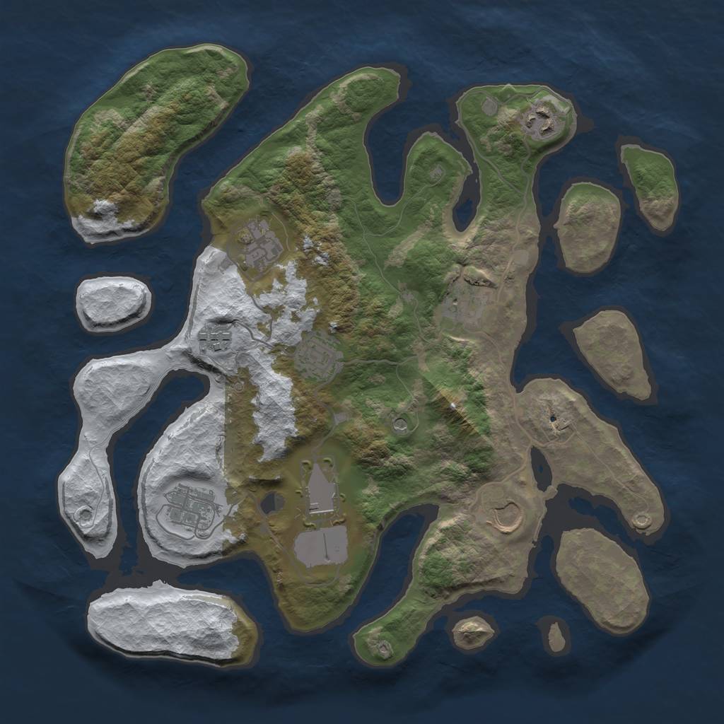 Rust Map: Barren, Size: 3500, Seed: 2420940, 11 Monuments