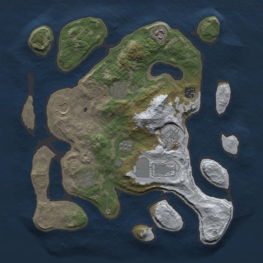 Rust Map: Barren, Size: 3500, Seed: 4337716, 11 Monuments
