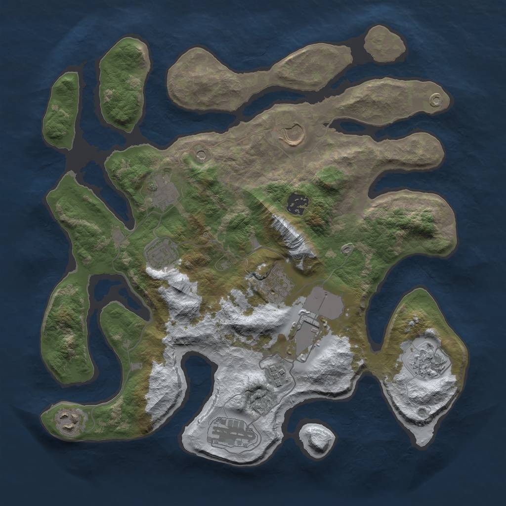 Rust Map: Barren, Size: 3500, Seed: 3012822, 13 Monuments