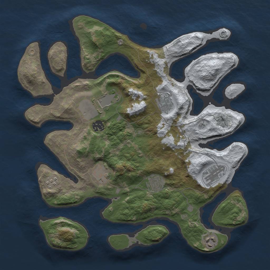 Rust Map: Barren, Size: 3500, Seed: 4802513, 11 Monuments