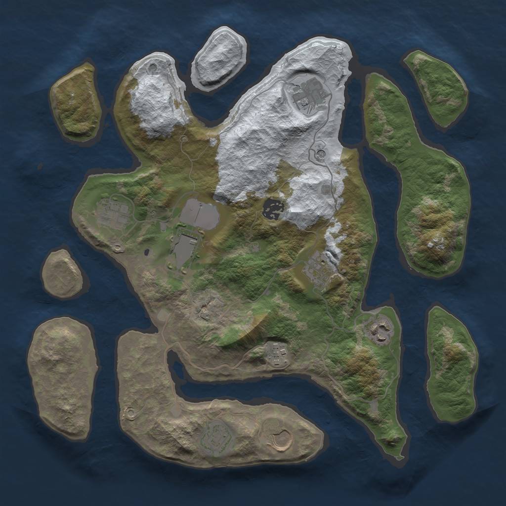 Rust Map: Barren, Size: 3500, Seed: 6202504, 12 Monuments