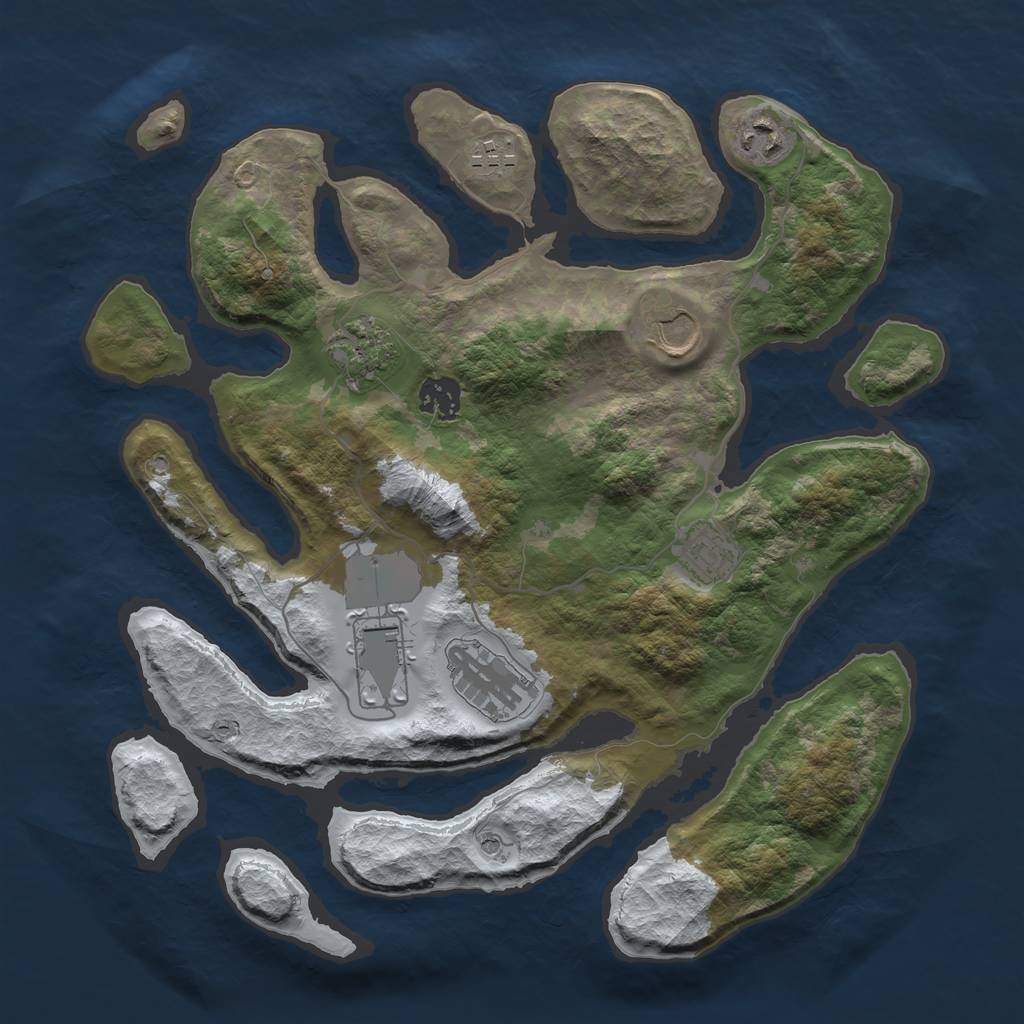 Rust Map: Barren, Size: 3500, Seed: 3267335, 11 Monuments