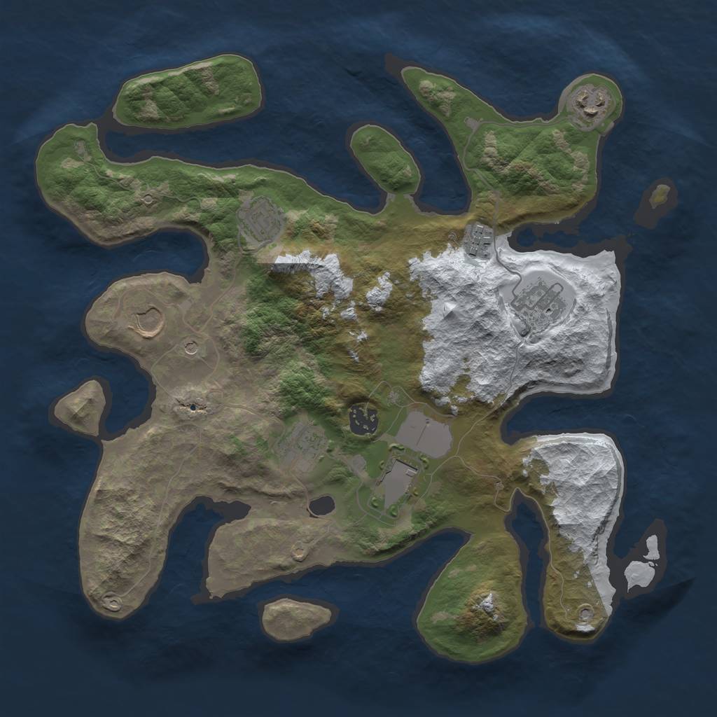 Rust Map: Barren, Size: 3500, Seed: 1412258, 11 Monuments