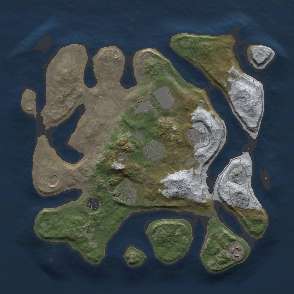 Rust Map: Barren, Size: 3500, Seed: 3366469, 12 Monuments