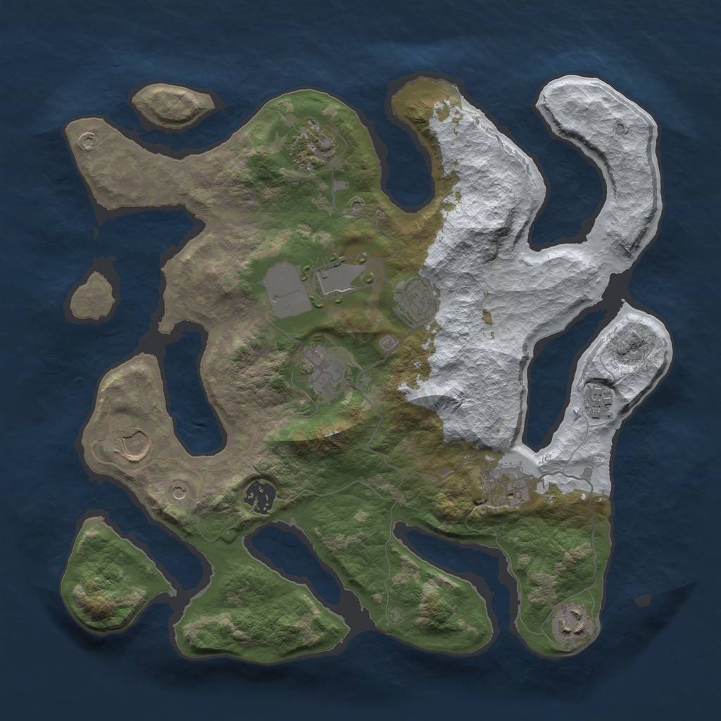 Rust Map: Barren, Size: 3500, Seed: 6283734, 12 Monuments