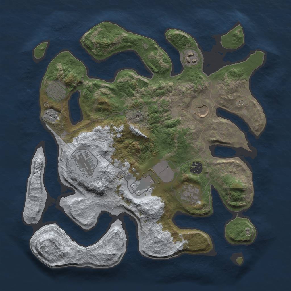 Rust Map: Barren, Size: 3500, Seed: 5563242, 11 Monuments