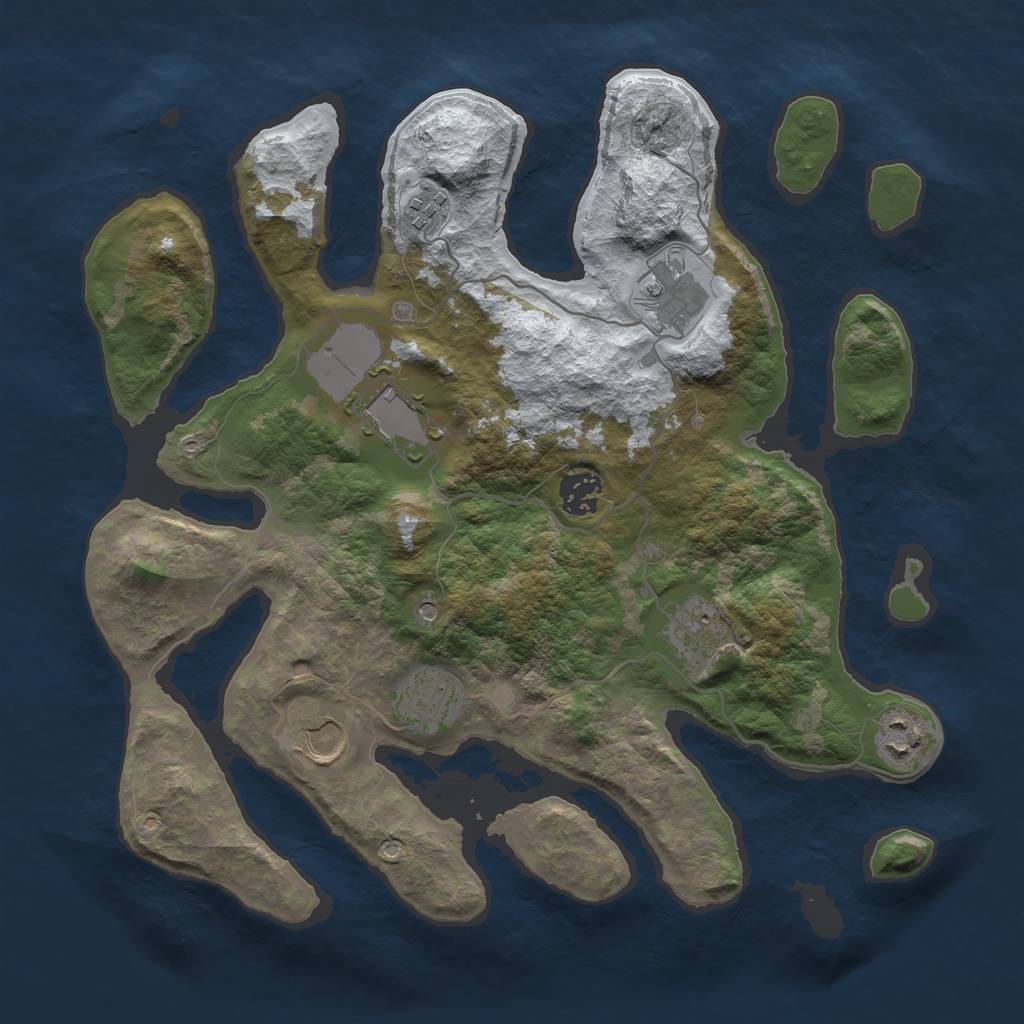 Rust Map: Barren, Size: 3500, Seed: 1674544, 11 Monuments