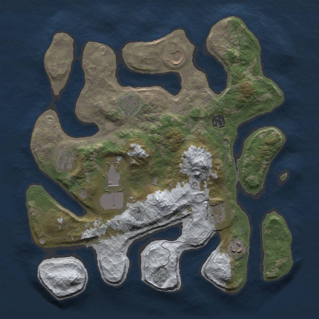Rust Map: Barren, Size: 3500, Seed: 389445, 11 Monuments