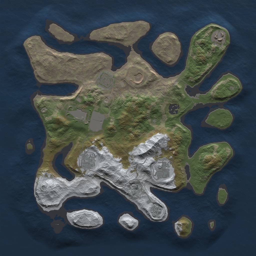 Rust Map: Barren, Size: 3500, Seed: 757382, 11 Monuments