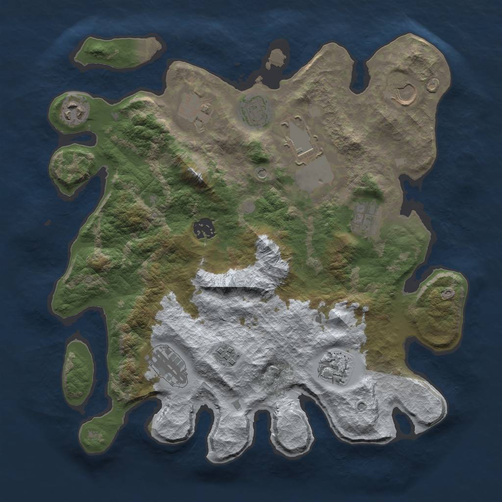 Rust Map: Barren, Size: 3500, Seed: 2454426, 13 Monuments