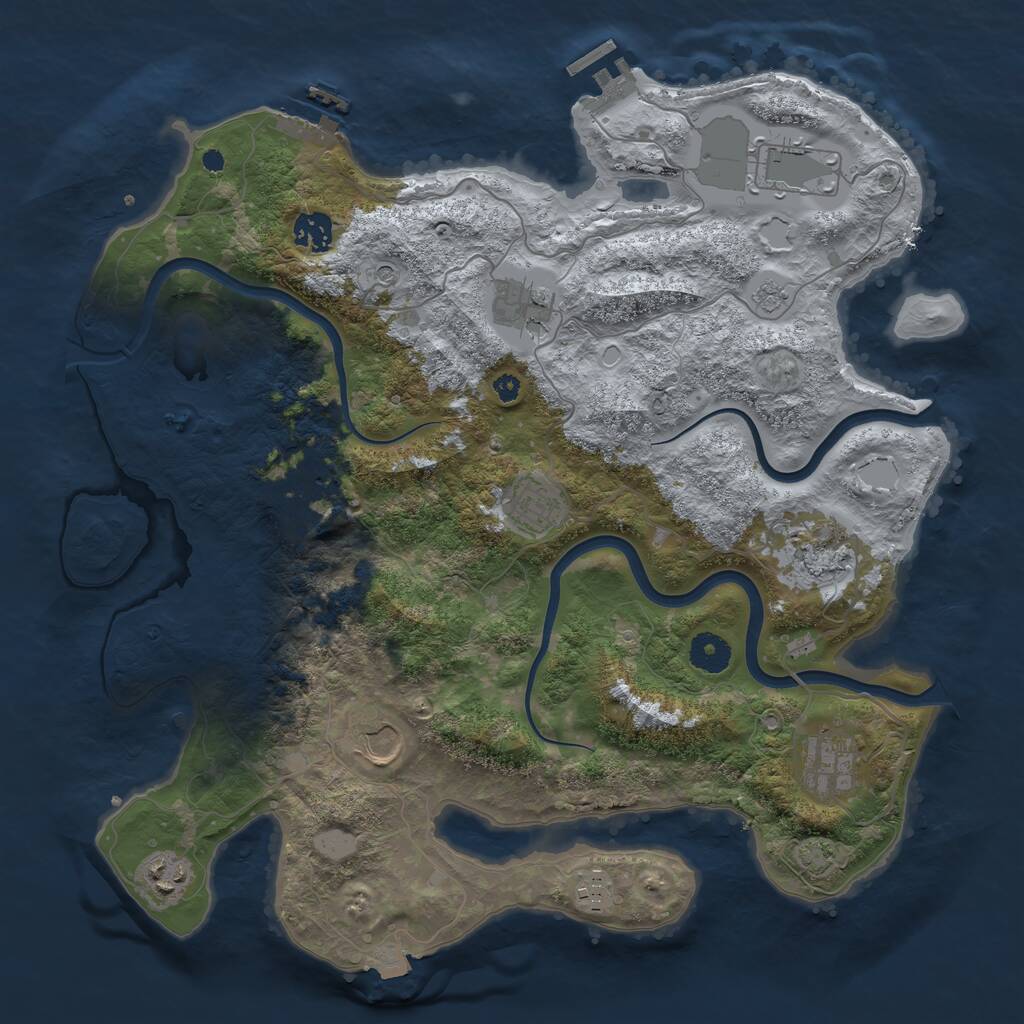Rust Map: Procedural Map, Size: 3800, Seed: 2058105807, 16 Monuments
