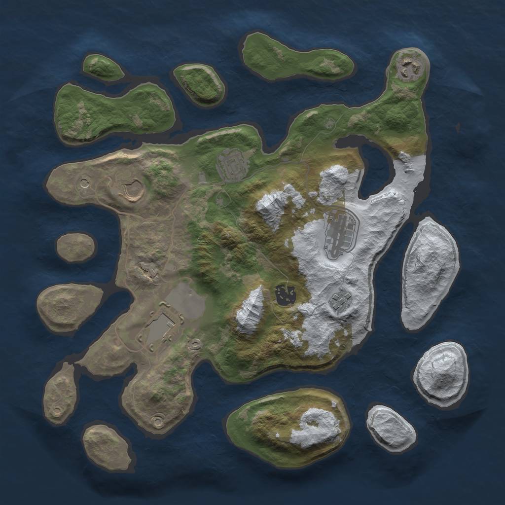 Rust Map: Barren, Size: 3500, Seed: 2722784, 10 Monuments