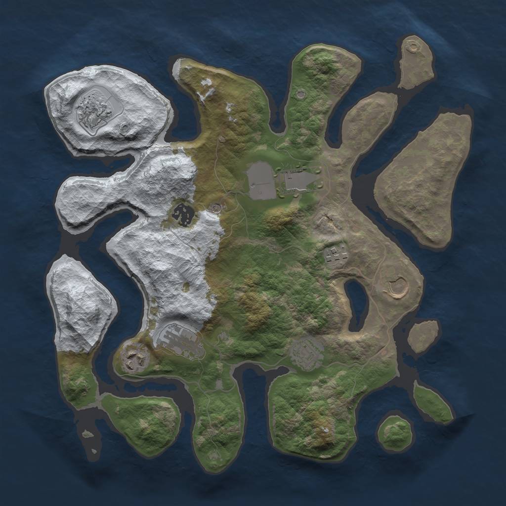 Rust Map: Barren, Size: 3500, Seed: 4276044, 11 Monuments