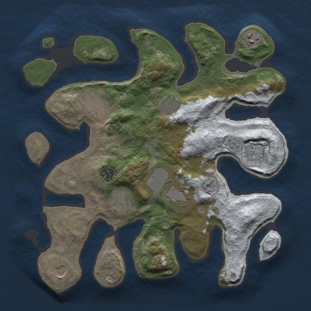Rust Map: Barren, Size: 3500, Seed: 6431951, 12 Monuments