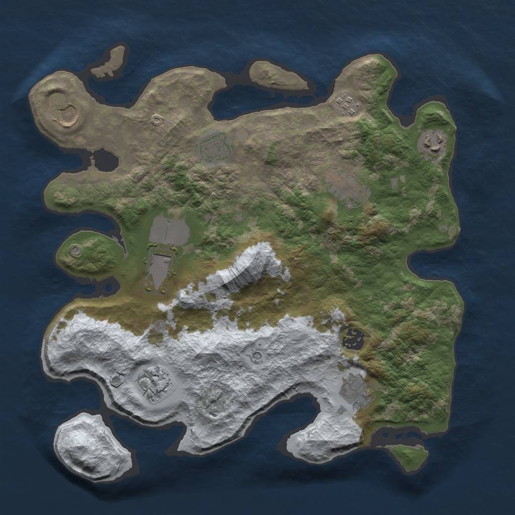 Rust Map: Barren, Size: 3500, Seed: 1249038, 12 Monuments