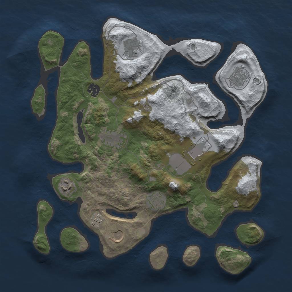 Rust Map: Barren, Size: 3500, Seed: 5442005, 12 Monuments