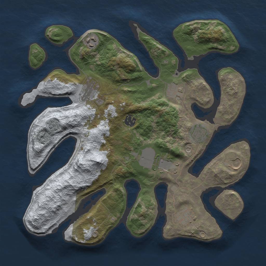 Rust Map: Barren, Size: 3500, Seed: 1600582, 12 Monuments