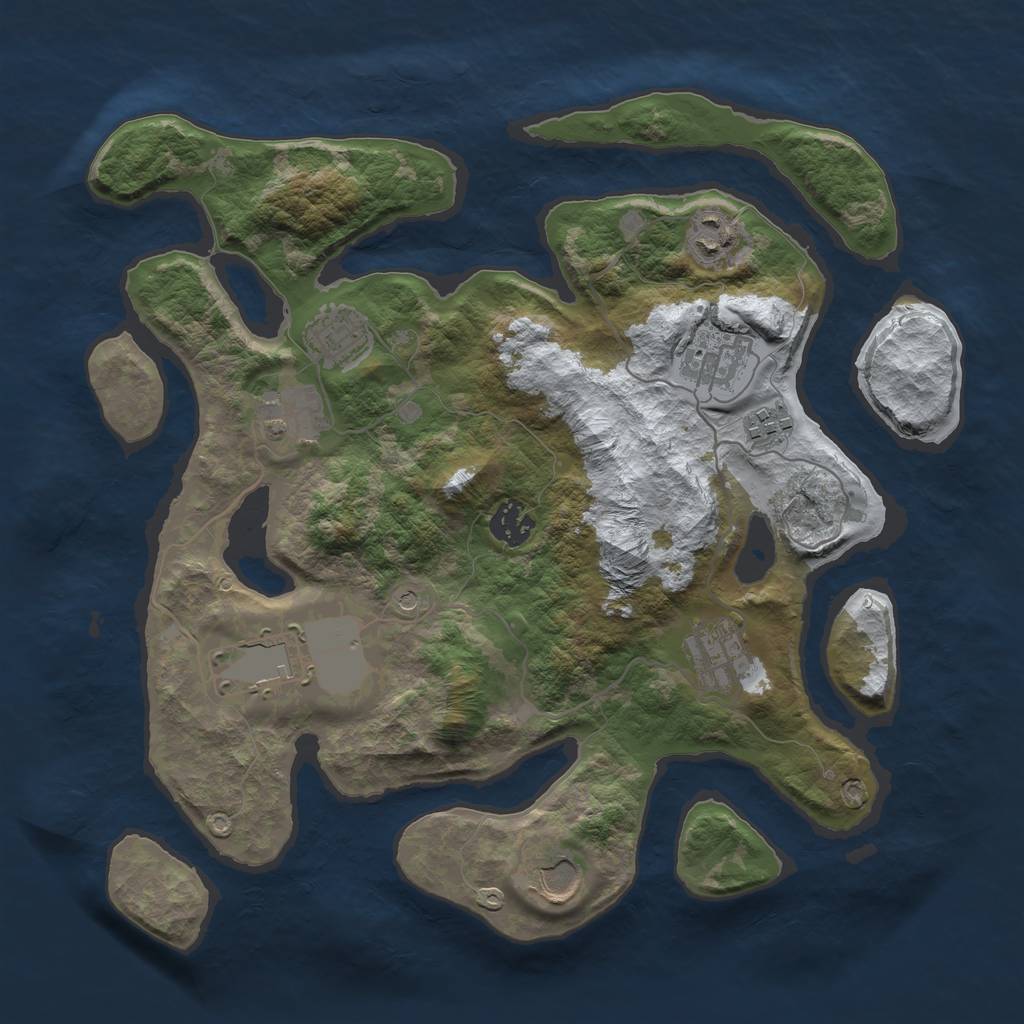 Rust Map: Barren, Size: 3500, Seed: 3869869, 12 Monuments