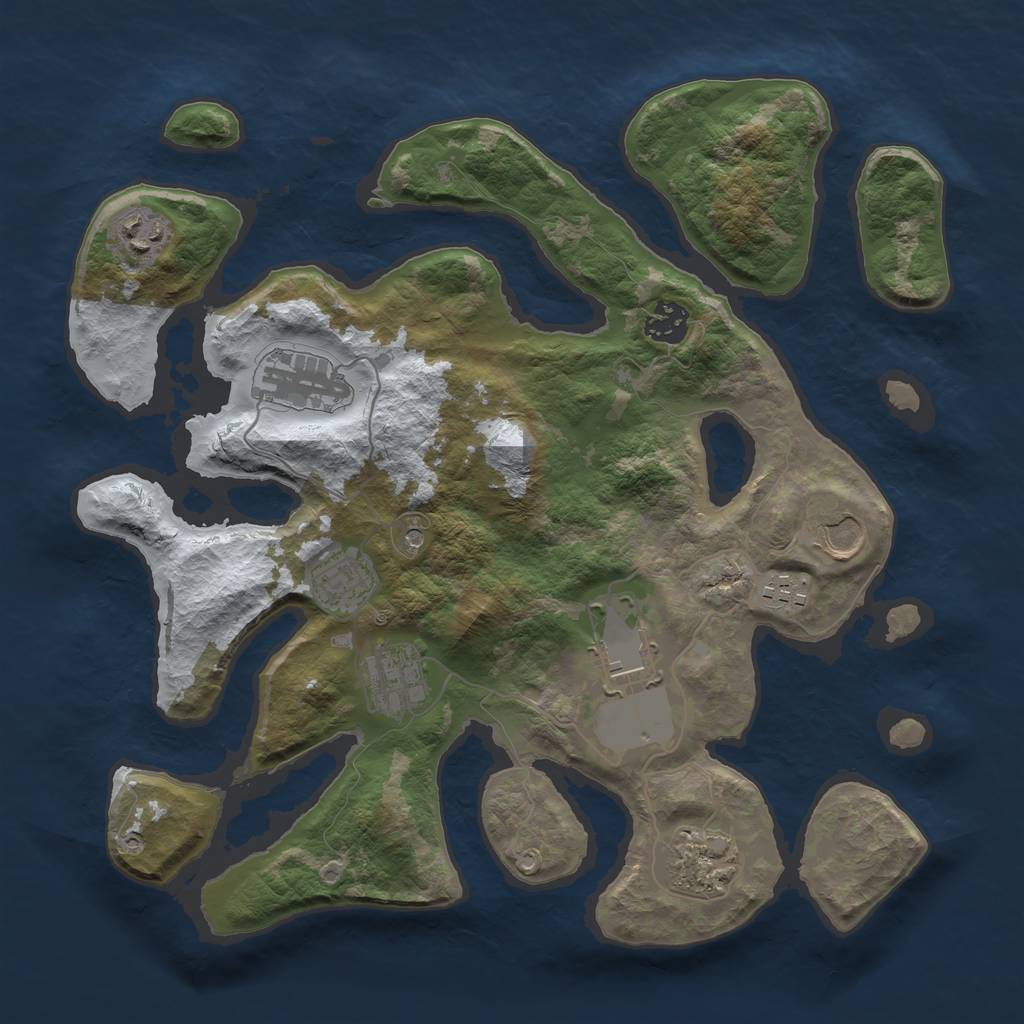 Rust Map: Barren, Size: 3500, Seed: 2465224, 12 Monuments