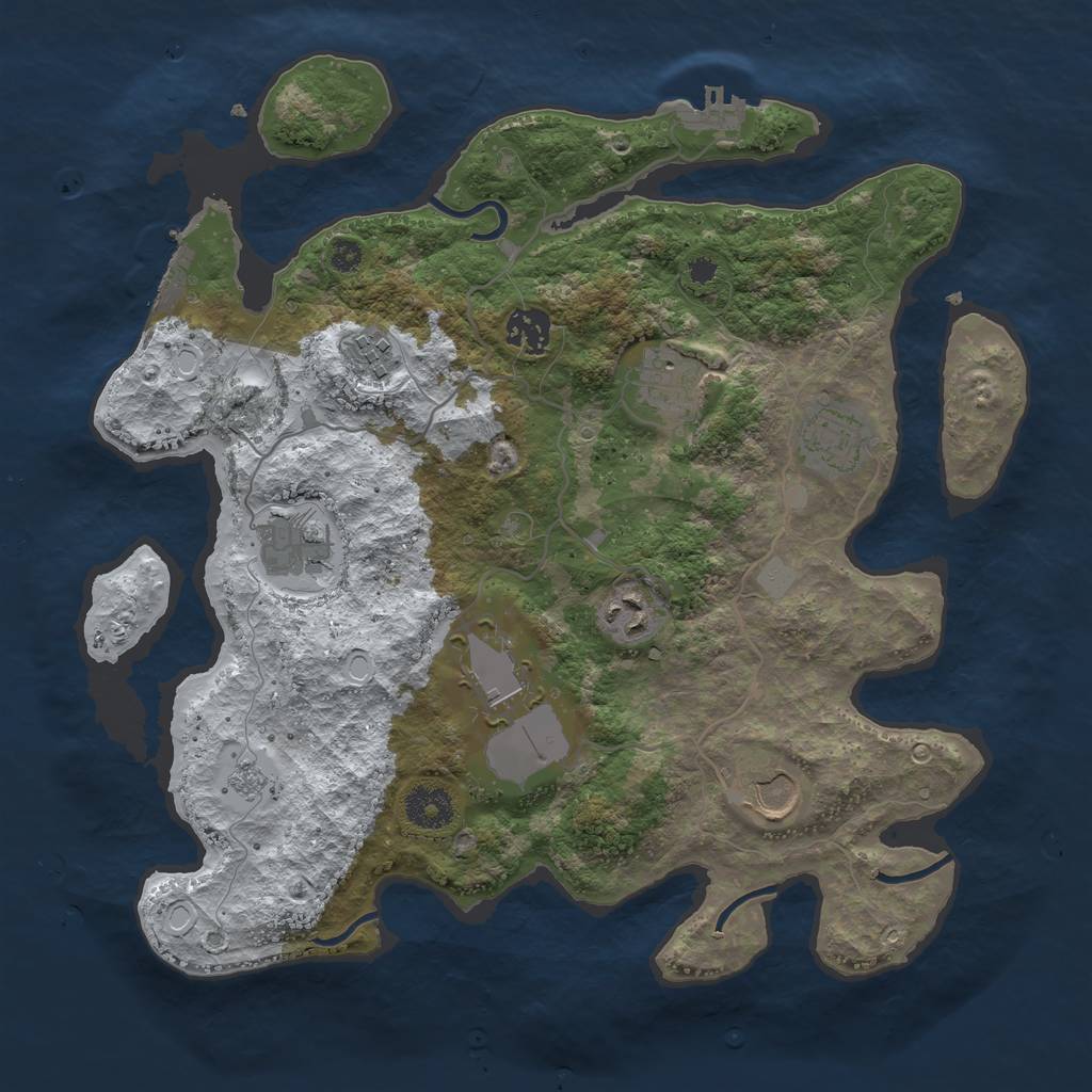 Rust Map: Procedural Map, Size: 3500, Seed: 4702654, 16 Monuments