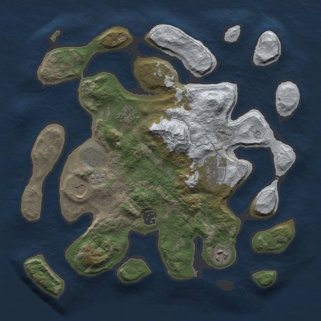 Rust Map: Barren, Size: 3500, Seed: 5323605, 10 Monuments