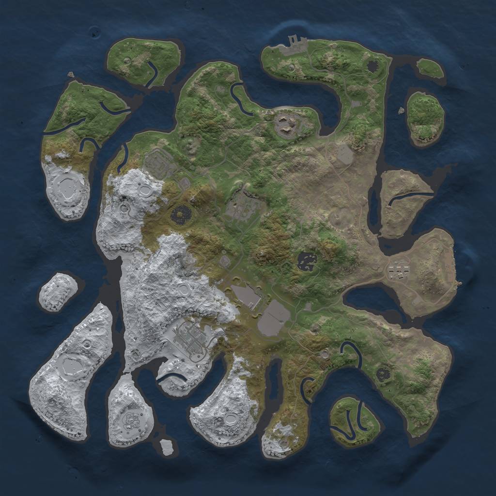 Rust Map: Procedural Map, Size: 3700, Seed: 2444373, 16 Monuments