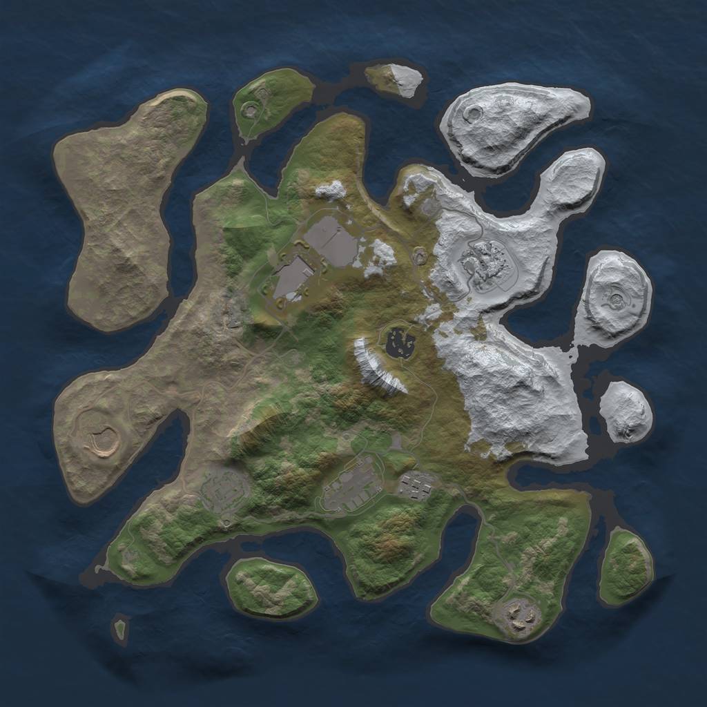 Rust Map: Barren, Size: 3500, Seed: 483422, 11 Monuments