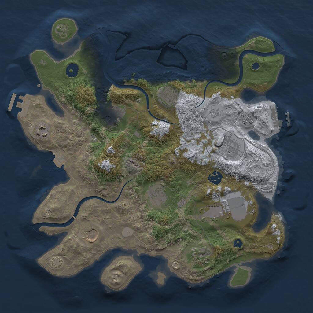 Rust Map: Procedural Map, Size: 3500, Seed: 734561, 16 Monuments