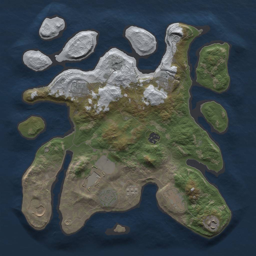 Rust Map: Barren, Size: 3500, Seed: 3544797, 12 Monuments