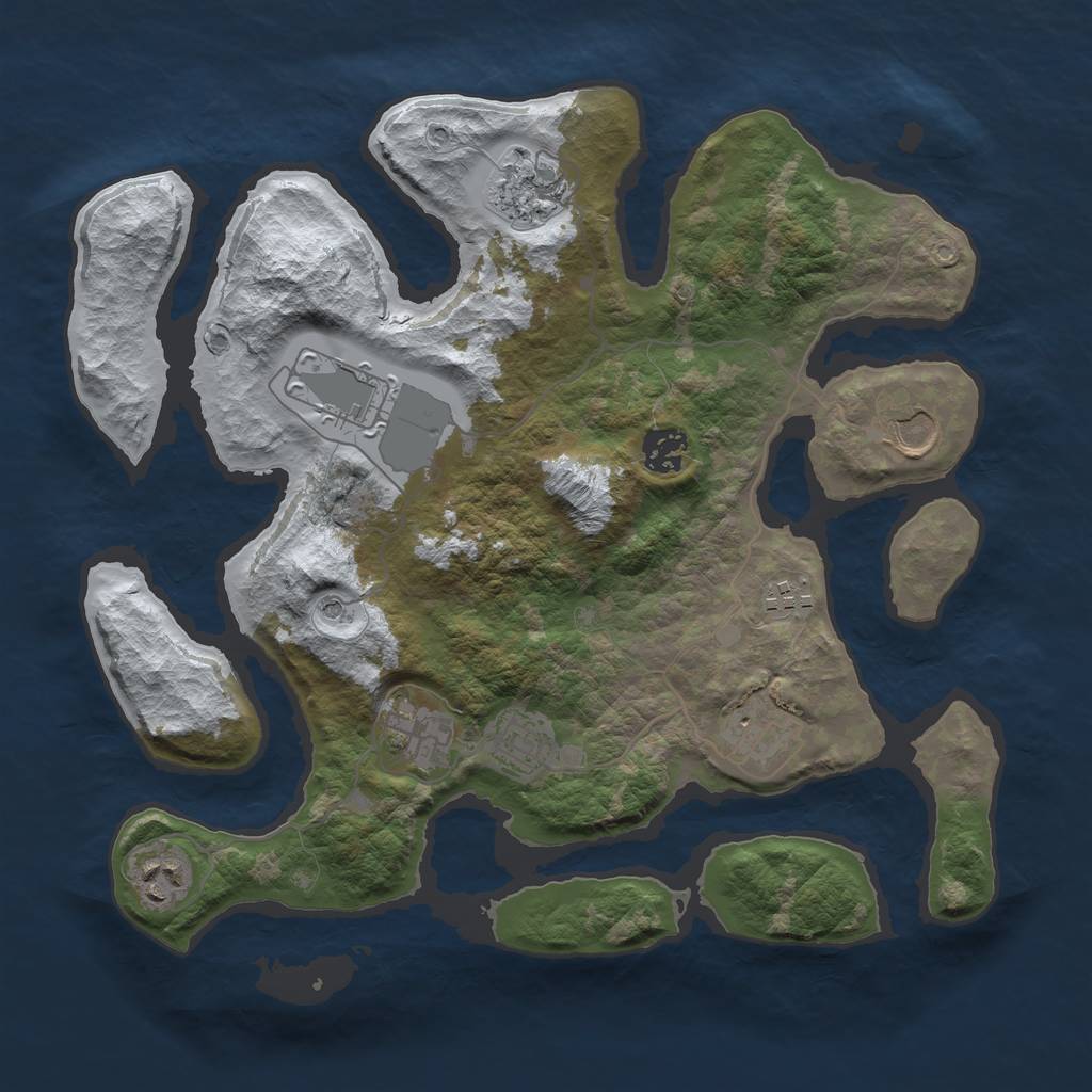 Rust Map: Barren, Size: 3500, Seed: 2802550, 12 Monuments