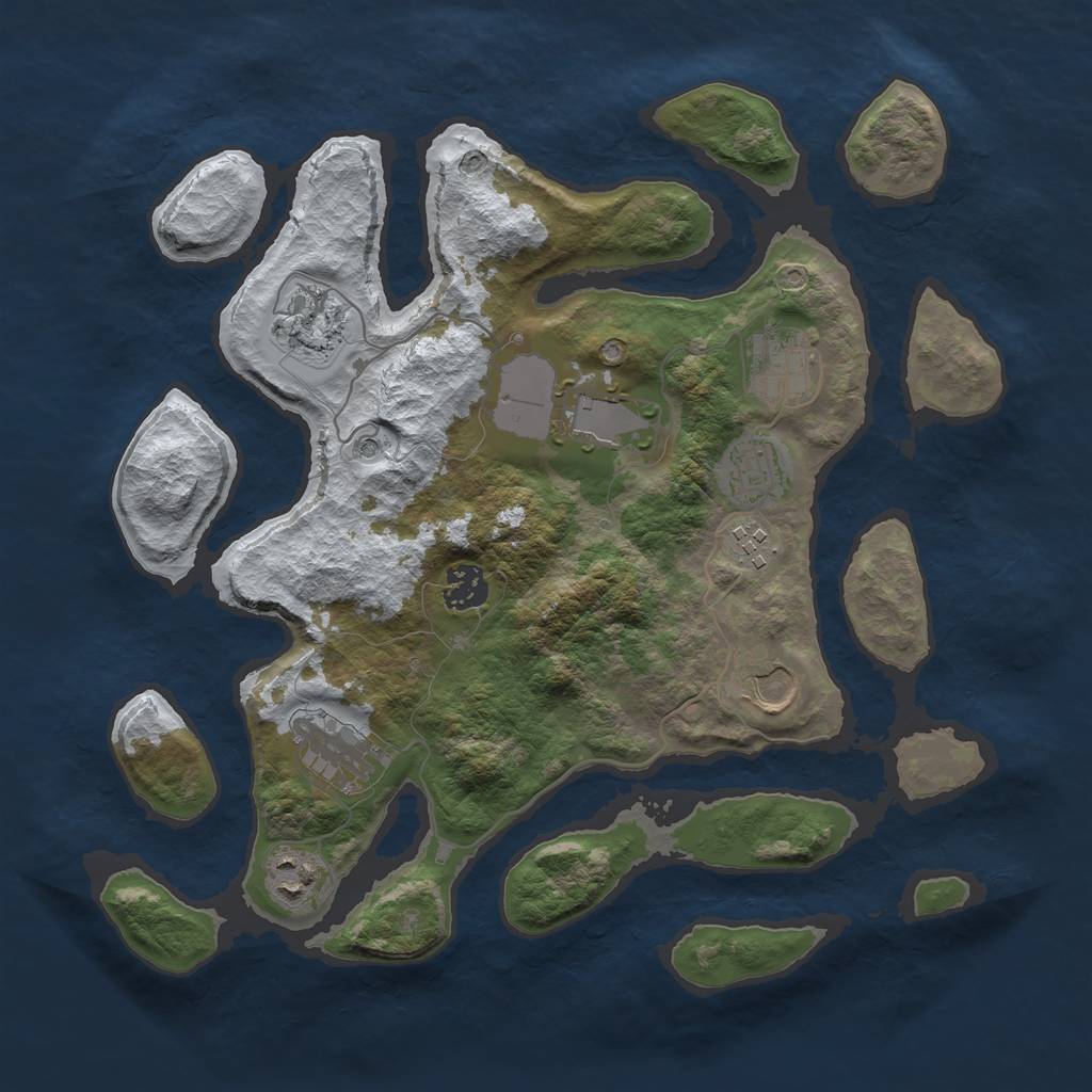 Rust Map: Barren, Size: 3500, Seed: 6302126, 12 Monuments