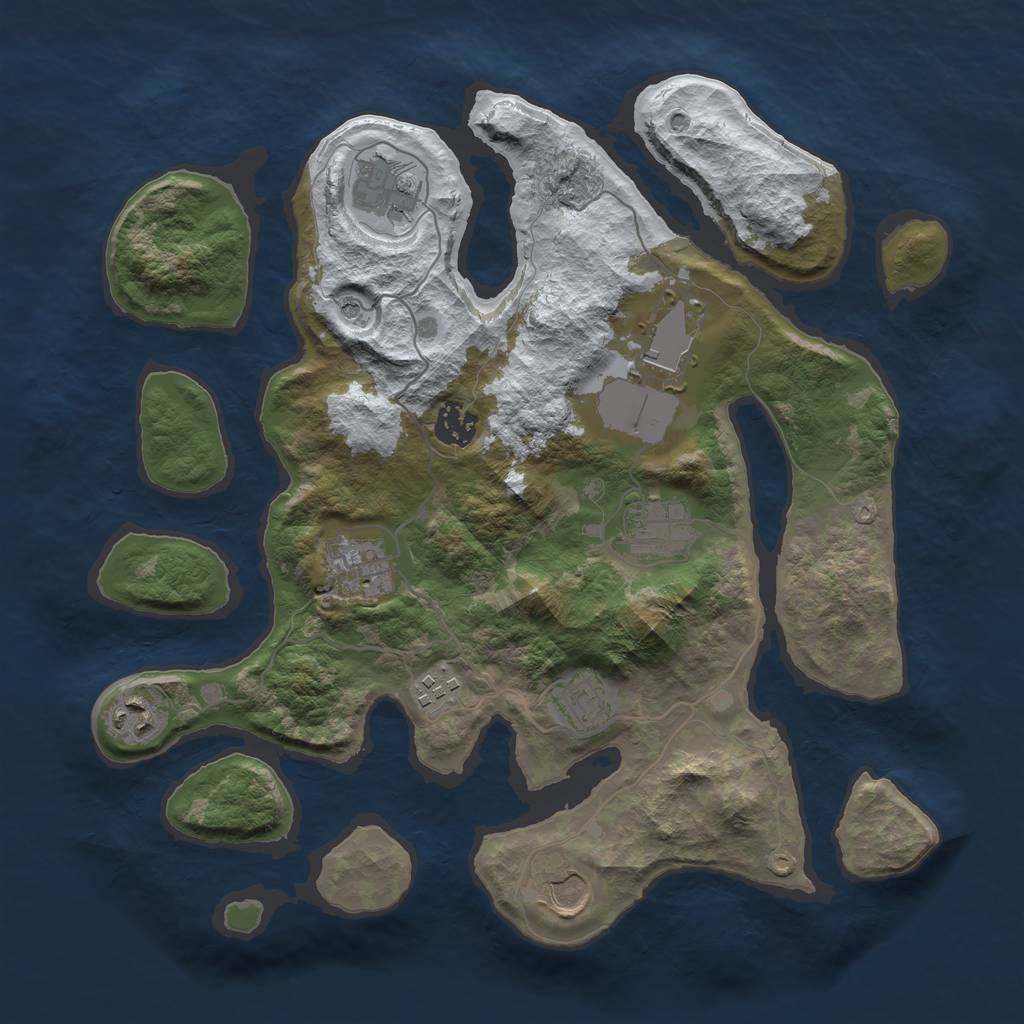 Rust Map: Barren, Size: 3500, Seed: 3689059, 12 Monuments