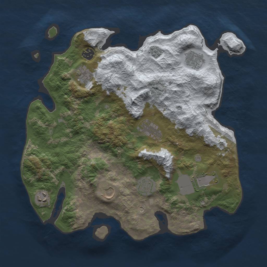 Rust Map: Barren, Size: 3500, Seed: 2962503, 12 Monuments