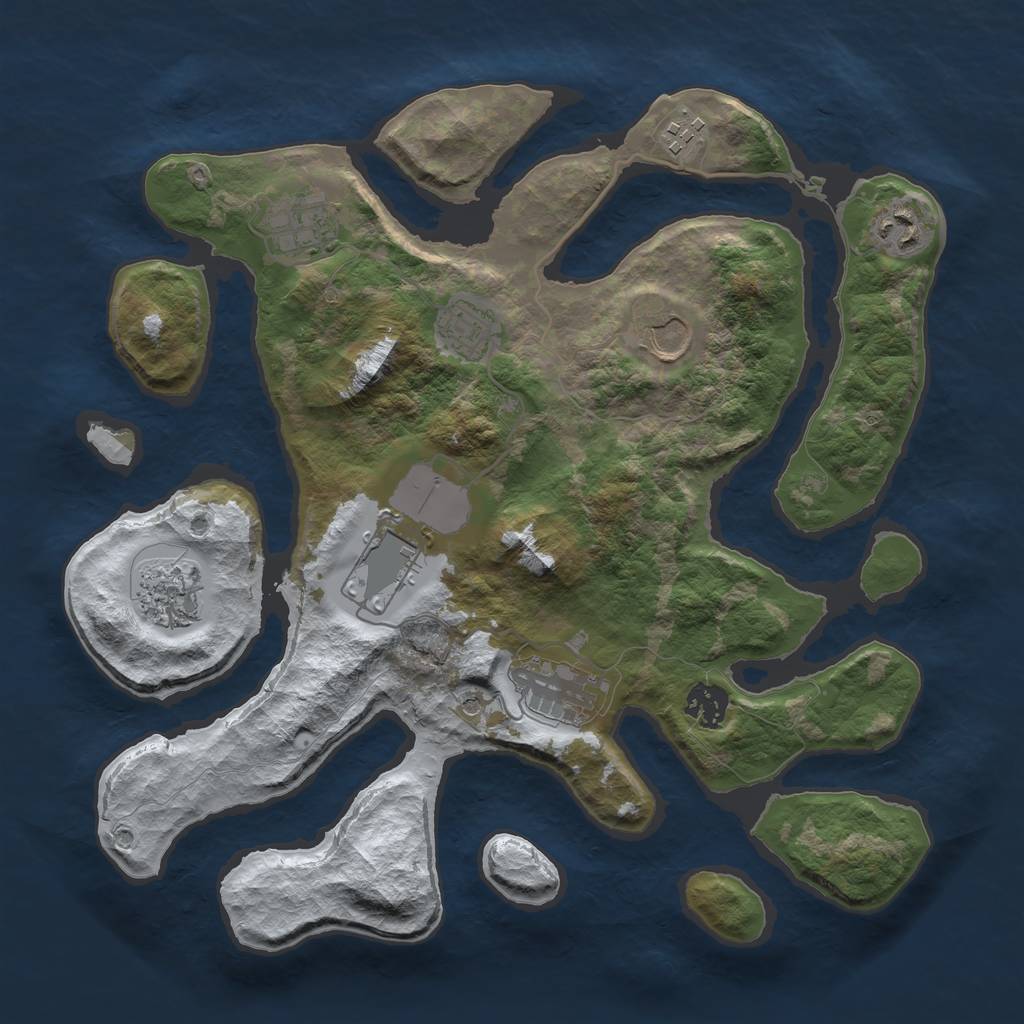 Rust Map: Barren, Size: 3500, Seed: 3918274, 12 Monuments