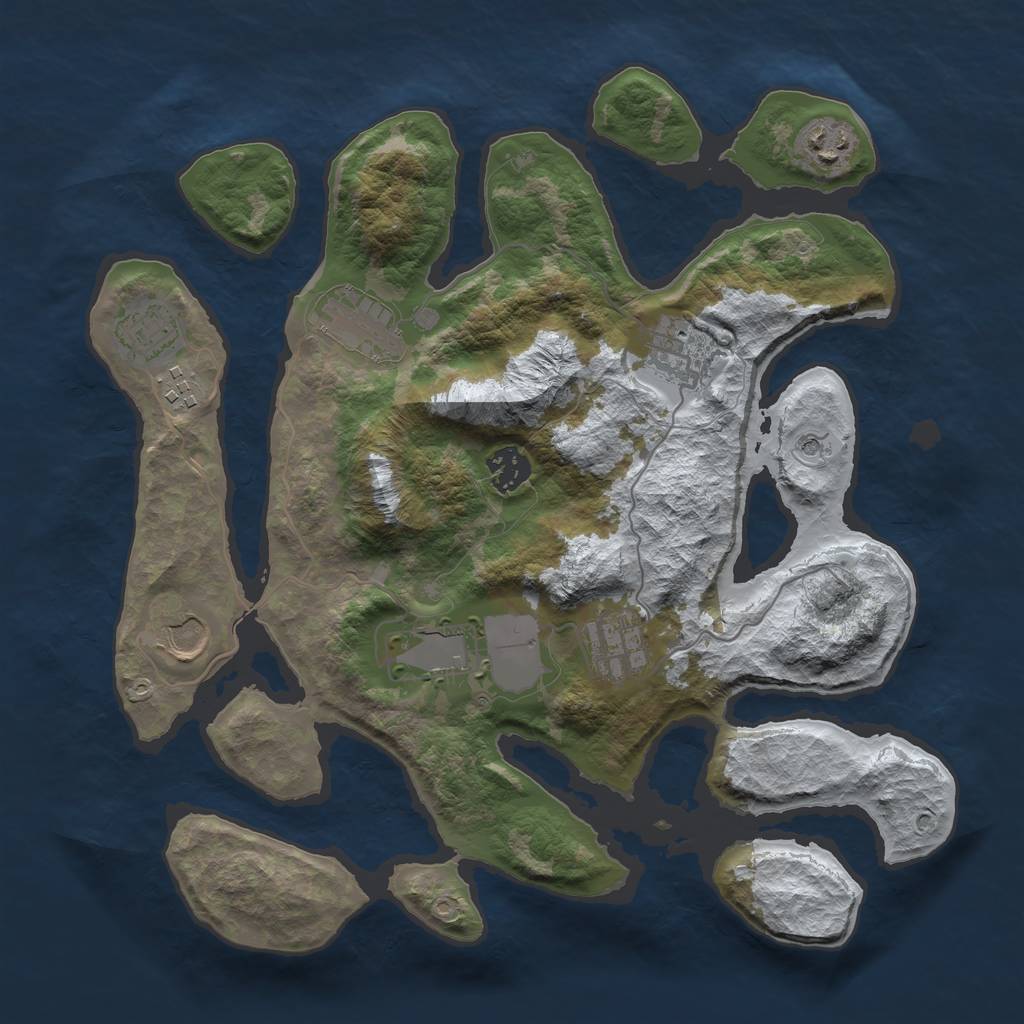 Rust Map: Barren, Size: 3500, Seed: 1391731, 12 Monuments