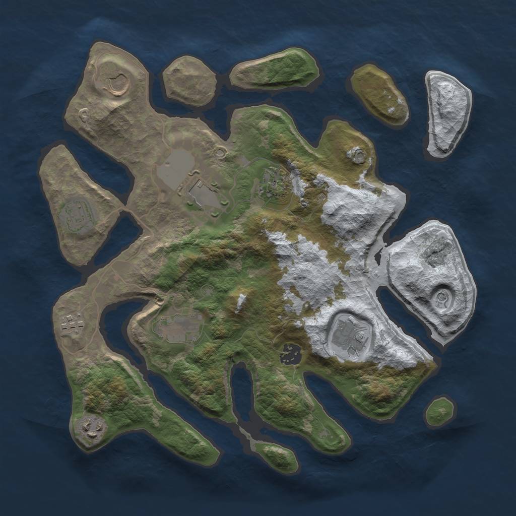 Rust Map: Barren, Size: 3500, Seed: 4474131, 12 Monuments