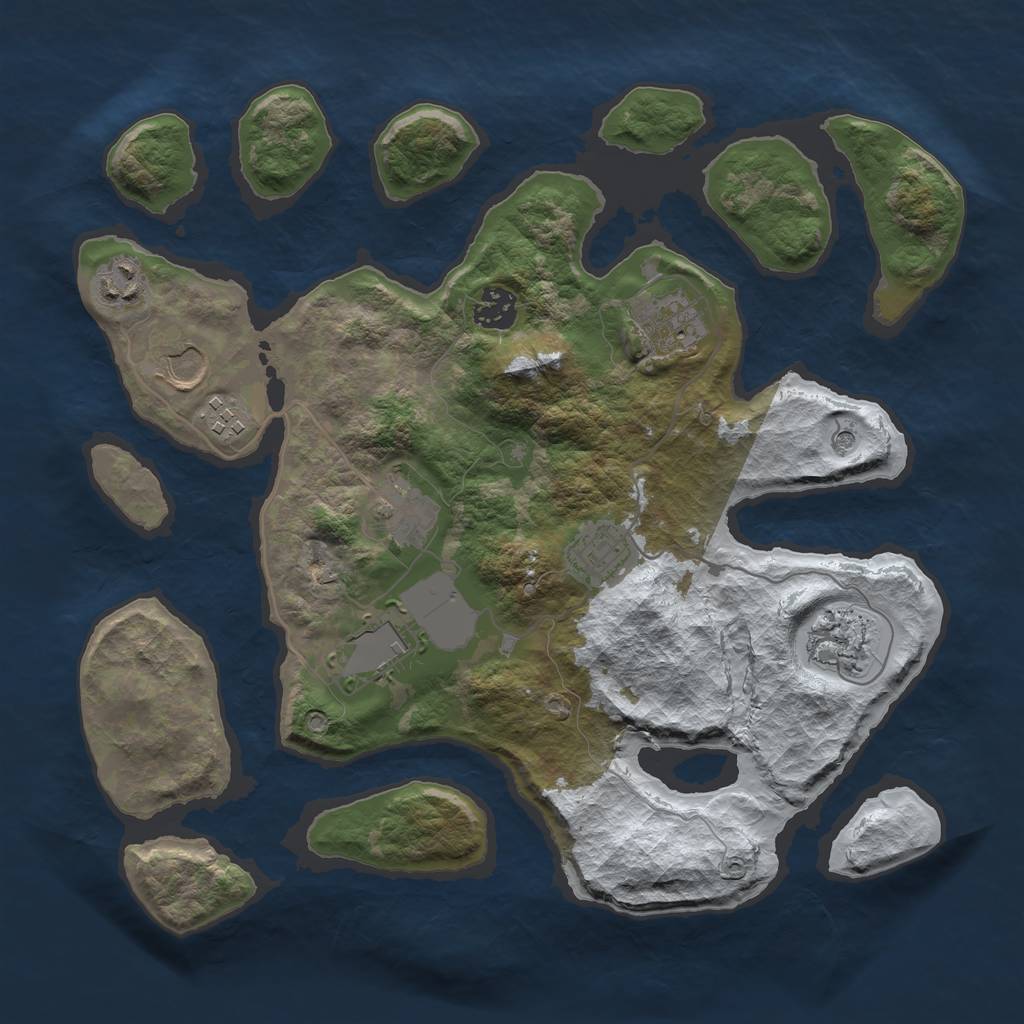 Rust Map: Barren, Size: 3500, Seed: 1384251, 12 Monuments