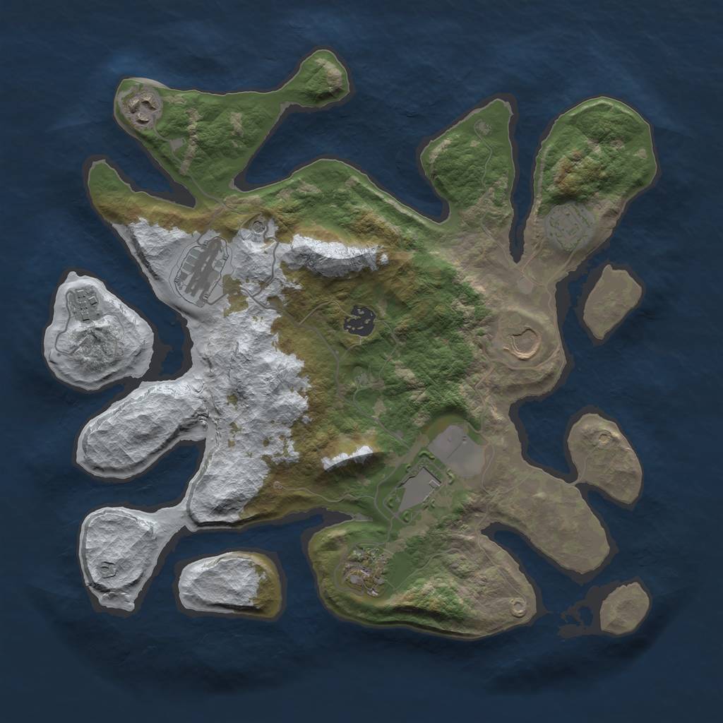 Rust Map: Barren, Size: 3500, Seed: 2489715, 11 Monuments