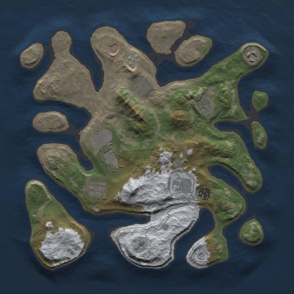 Rust Map: Barren, Size: 3500, Seed: 2908741, 12 Monuments