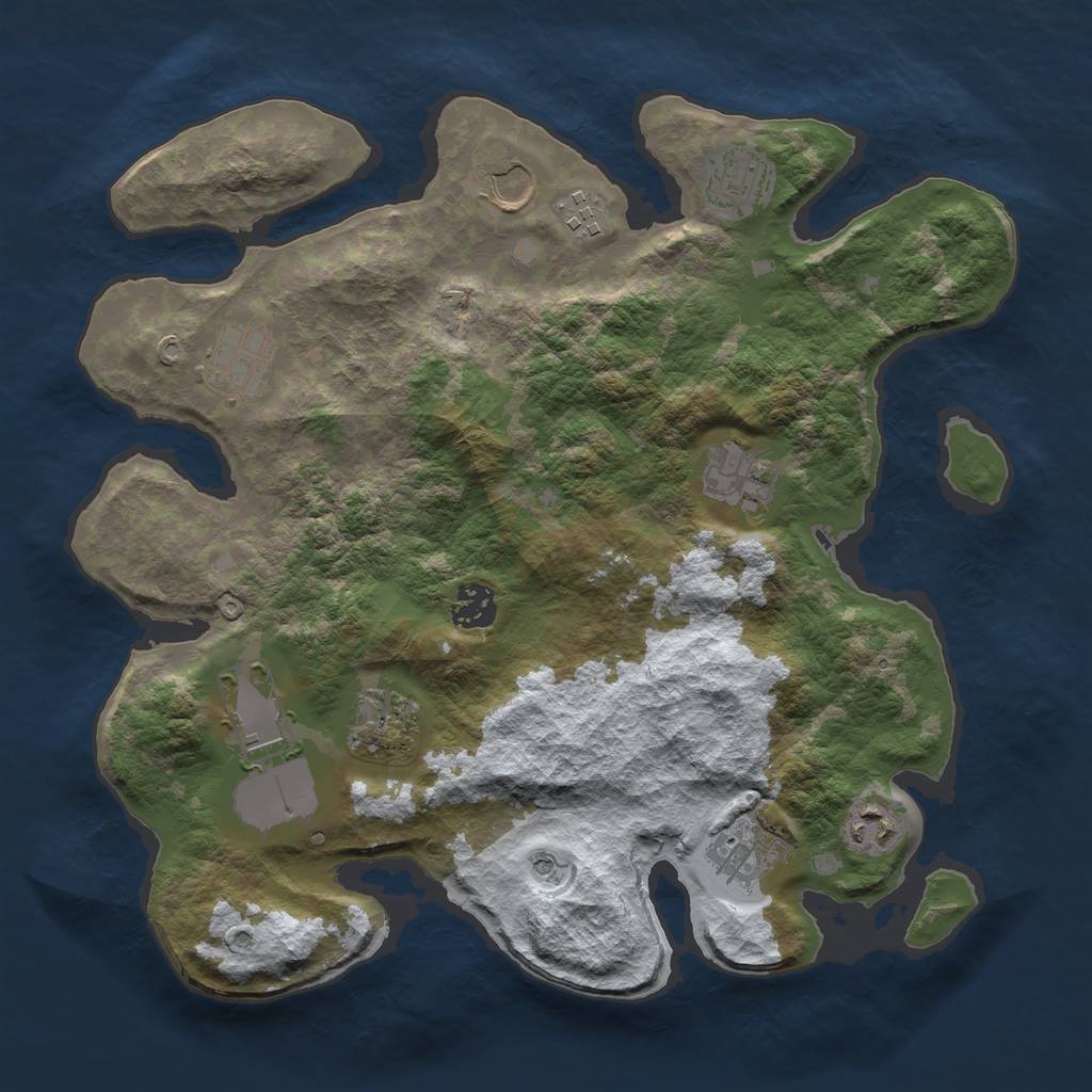 Rust Map: Barren, Size: 3500, Seed: 3295780, 13 Monuments