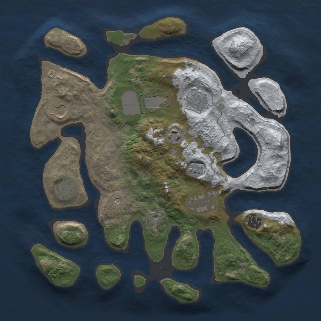 Rust Map: Barren, Size: 3500, Seed: 3620547, 11 Monuments