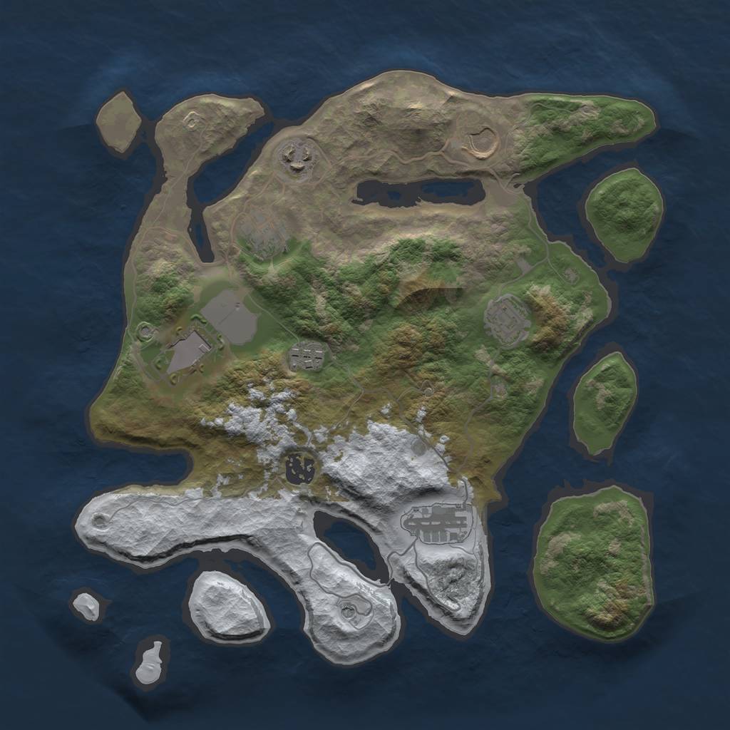 Rust Map: Barren, Size: 3500, Seed: 4422316, 11 Monuments