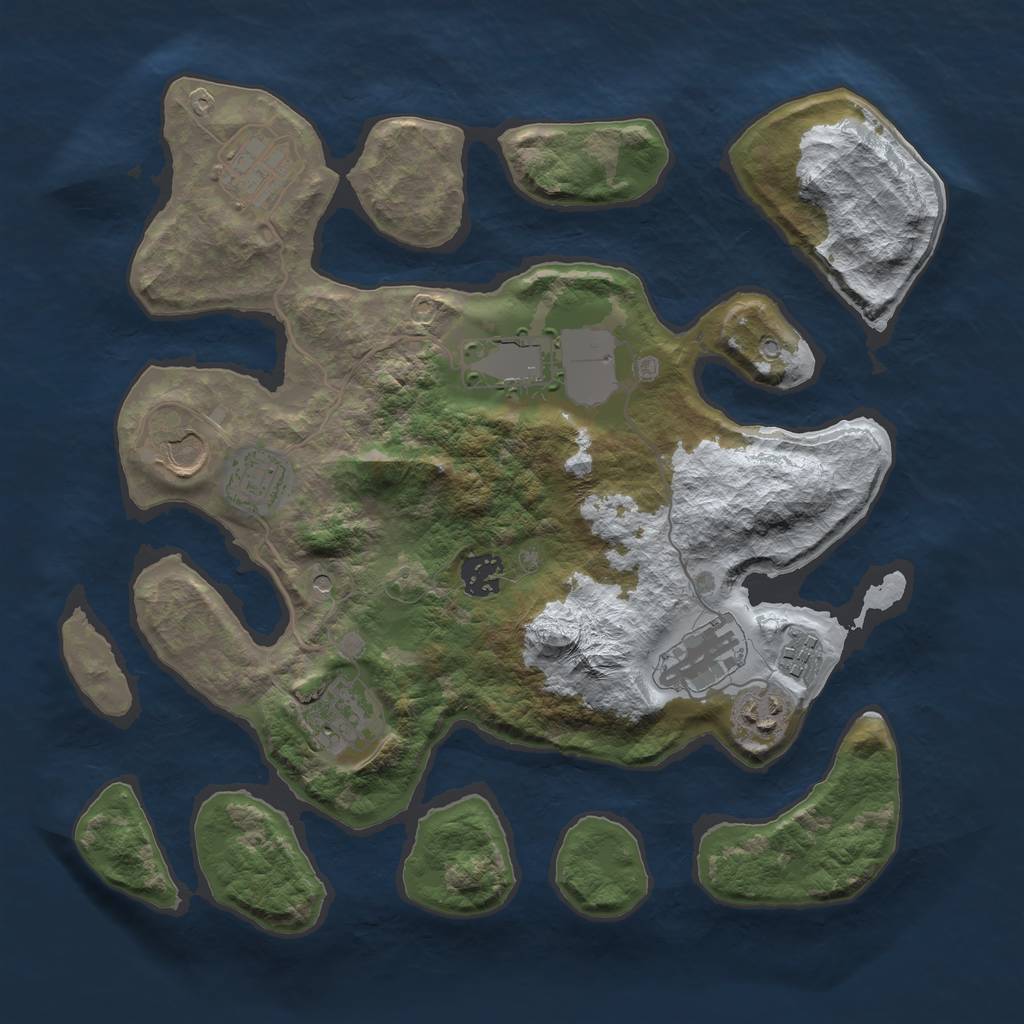 Rust Map: Barren, Size: 3500, Seed: 3665460, 12 Monuments